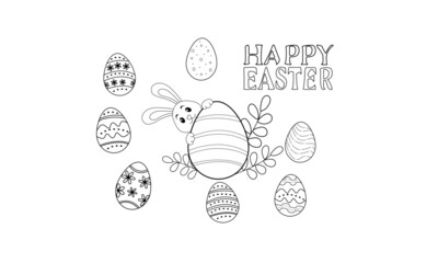 black and white easter eggs with bunny outline