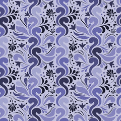Periwinkle colors. Pantone color veri peri. Flowy shapes. Norwegian flower folk art. Seamless repeat pattern. 