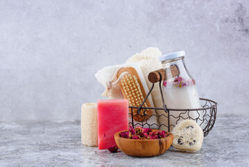 Rose petals water. Fermented beauty cosmetic