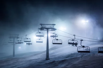 Poster Ski lifts and ski slopes in the ski resort of Levi inside the Arctic Circle in Finnish Lapland, Finland © Matthew