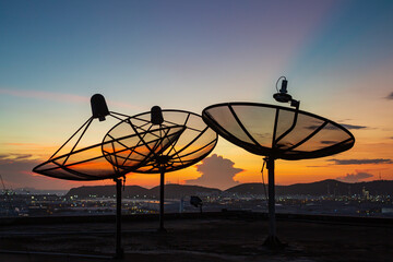 Satellite dish sky cloud sunset communication technology network
