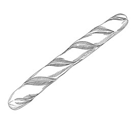 Sketch of Baguette. Black hand drawn vector illustration on a transparent background.