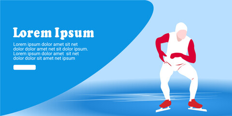UI design of abstract man skating on ice on abstract blue background. speed skating