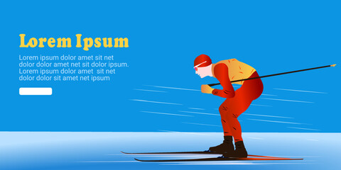 Cartoon illustration of an abstract man skiing on abstract background. Cross-country skiing, Nordic combined.  freestyle ski cross