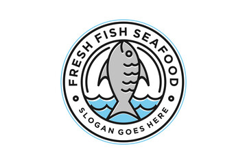 
Fresh Fish Meat Emblem with Ocean Sea Wave for Beach Resort Cafe Restaurant Seafood Sushi Poke Bar Sticker Logo design