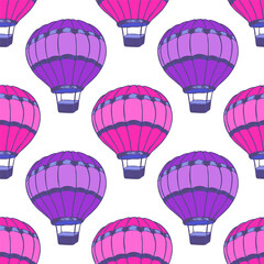 Obraz premium Cartoon hot air balloons illustration vector seamless patter.