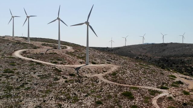 Aerial view of a wind turbine on Kos island