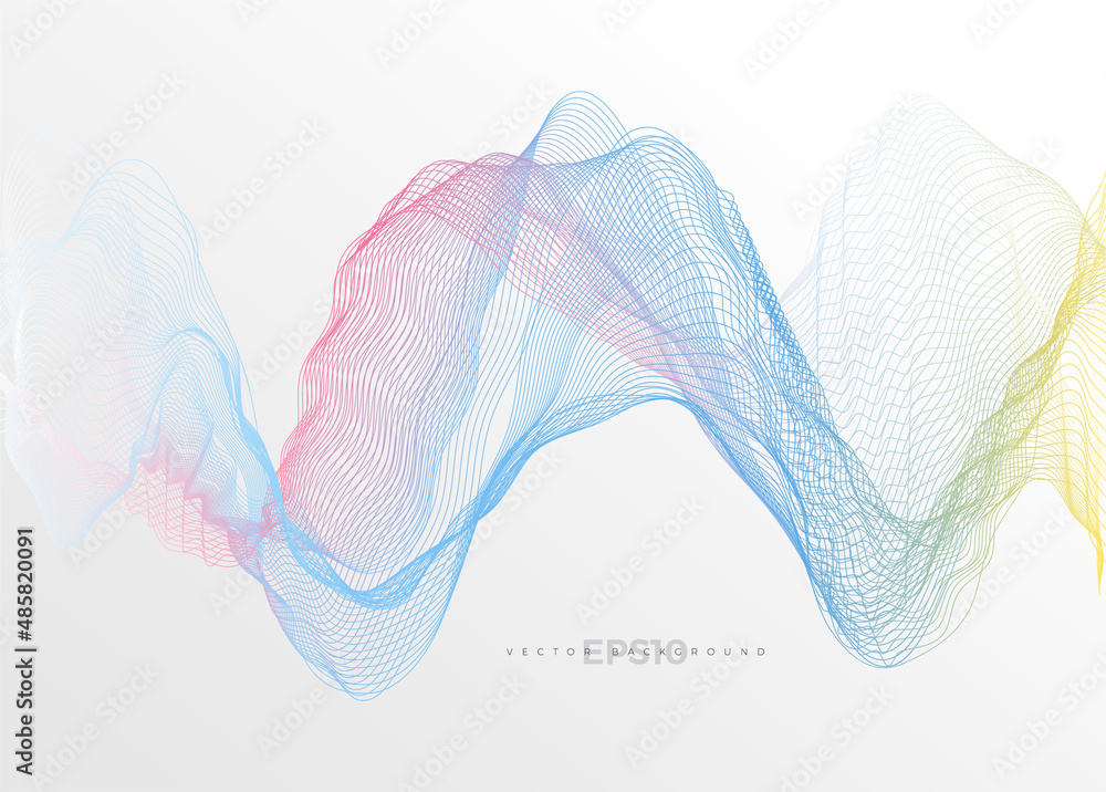 Poster wave vector element with colorful gradient lines for website, banner and brochure, curve flow motion