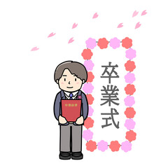 卒業式を迎えた男子学生　桜