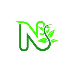 initials n combined with leafes, vector art.