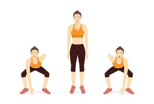 Woman doing exercise with Touchdown Jack pose. ​Illustration about a workout with American football posture for a fatty burn.