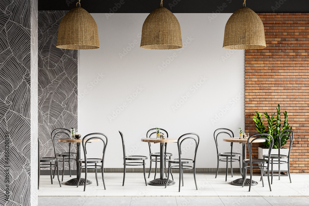 Poster Interior Cafe Wall Mockup - 3d Rendering, 3d Illustration 