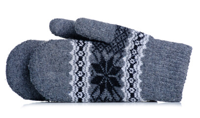 Male warm mittens on white background isolation