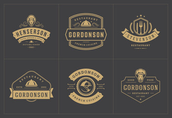 Restaurant logos templates set vector illustration good for menu labels and cafe badges