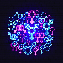 Gender Sex Neon Concept. Vector Illustration of People Rights Promotion.