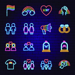 LGBT Neon Icons. Vector Illustration of People Rights Promotion.