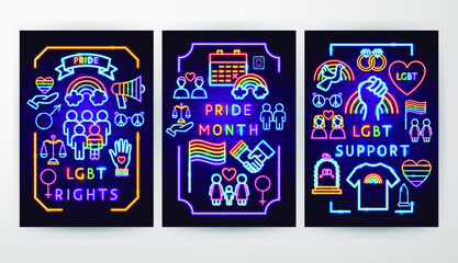 LGBT Neon Flyer Concepts. Vector Illustration of People Rights Promotion.