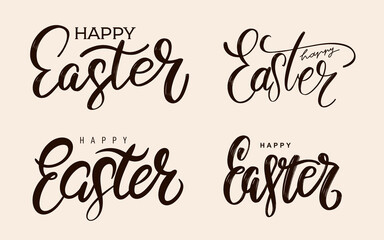 Set of Happy Easter Hand drawn calligraphy and brush pen lettering. design for holiday greeting card and invitation of the happy Easter day. Black typography design set isolated on white background.