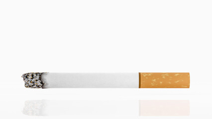 burning cigarette on white background. Space for banner and logo or message. 3D Render.