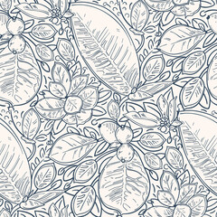 Black and white seamless pattern with flowers