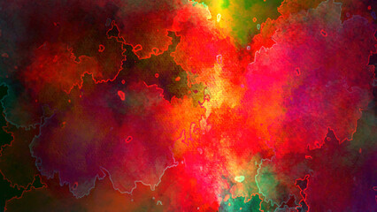 Abstract watercolor background Cosmic star neon polar lights watercolor background. Creative red and blue shades hand drawn multicolor texture water color paint illustration.