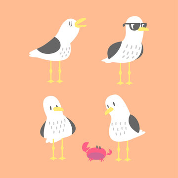 CUTE GULL BIRD WITH SOME POSES VECTOR SET.