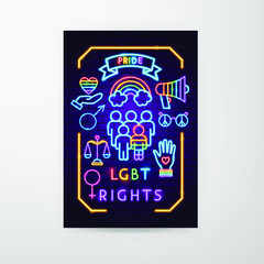LGBT Rights Neon Flyer. Vector Illustration of Pride Promotion.