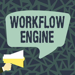 Inspiration showing sign Workflow Engine. Business concept Workflow Engine Loud Megaphone Making New Wonderful Announcement To The Public