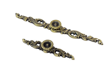Two handles for furniture large and small, new, metal with a beautiful pattern in same style