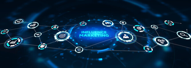 Influencer marketing concept. Business, Technology, Internet and network concept.3d illustration