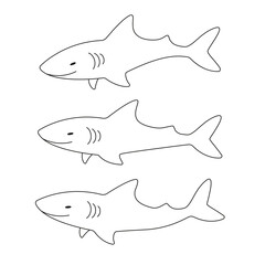Fototapeta premium Sharks line icon set. Line drawing sharks collection. Vector isolated on white.