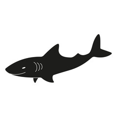Shark black silhouette. Ocean animal. Vector isolated on white.