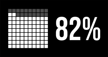 82 percent diagram, eighty-two percentage vector infographic. Rounded rectangles forming a square chart. White on black background.