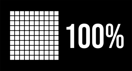 100 percent diagram, hundred percentage vector infographic. Rounded rectangles forming a square chart. White on black background.