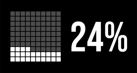 24 percent diagram, twenty-four percentage vector infographic. Rounded rectangles forming a square chart. White on black background.