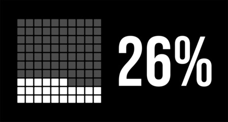 26 percent diagram, twenty-six percentage vector infographic. Rounded rectangles forming a square chart. White on black background.