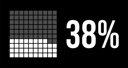 38 percent diagram, thirty-eight percentage vector infographic. Rounded rectangles forming a square chart. White on black background.