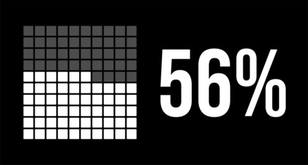 56 percent diagram, fifty-six percentage vector infographic. Rounded rectangles forming a square chart. White on black background.