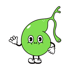 Cute funny gallbladder waving hand character. Vector hand drawn traditional cartoon vintage, retro, kawaii character illustration icon. Isolated on white background. Gallbladder character concept