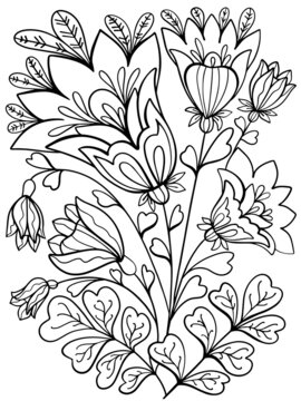 fantasy plants coloring flowers on a white background isolate contour illustration black and white picture hand drawing doodle sketch vector for kids and adults postcard sketch print