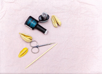 Supplies for manicure on light background