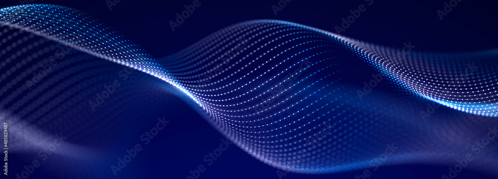 Poster futuristic wave with points and lines. big data. dynamic wave background. 3d rendering