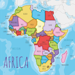 Political Africa Map vector illustration with different colors for each country. Editable and clearly labeled layers. - 485829417