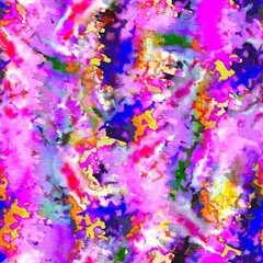 Fototapeta premium Messy summer tie dye batik beach wear pattern. Seamless colorful stain space dyed effect fashion. Washed out soft furnishing background. 