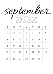 Monthly Calendar September 2022