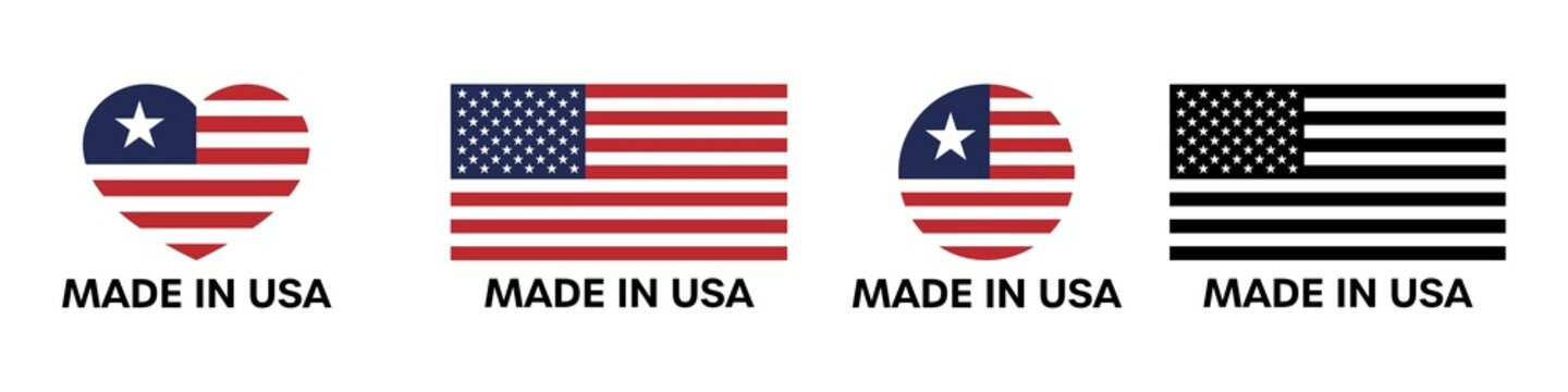 Made in USA badge collection. Set of vector labels for product package.