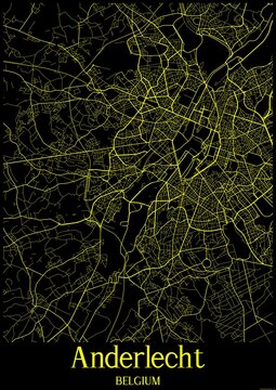 Black and Yellow map of Anderlecht Belgium.