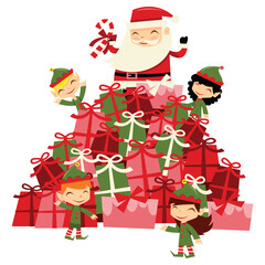 Cartoon Retro Santa Elves Gifts