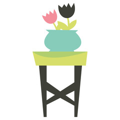 Cartoon side table with flowers pot