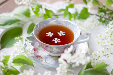 cup of tea with bird cherry